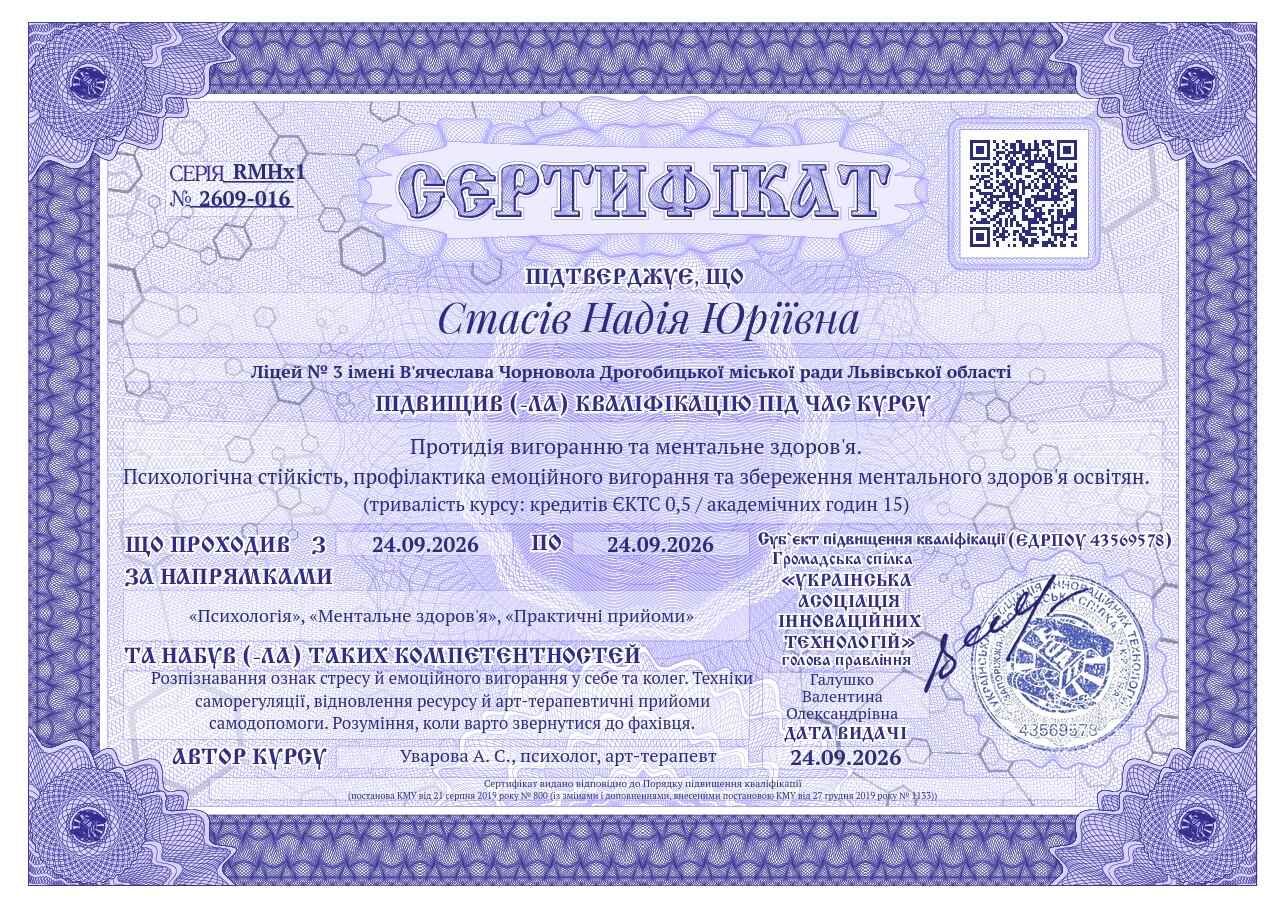 Сертифікат RMHx1-2609-016