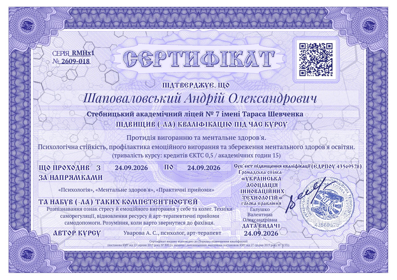 Сертифікат RMHx1-2609-018