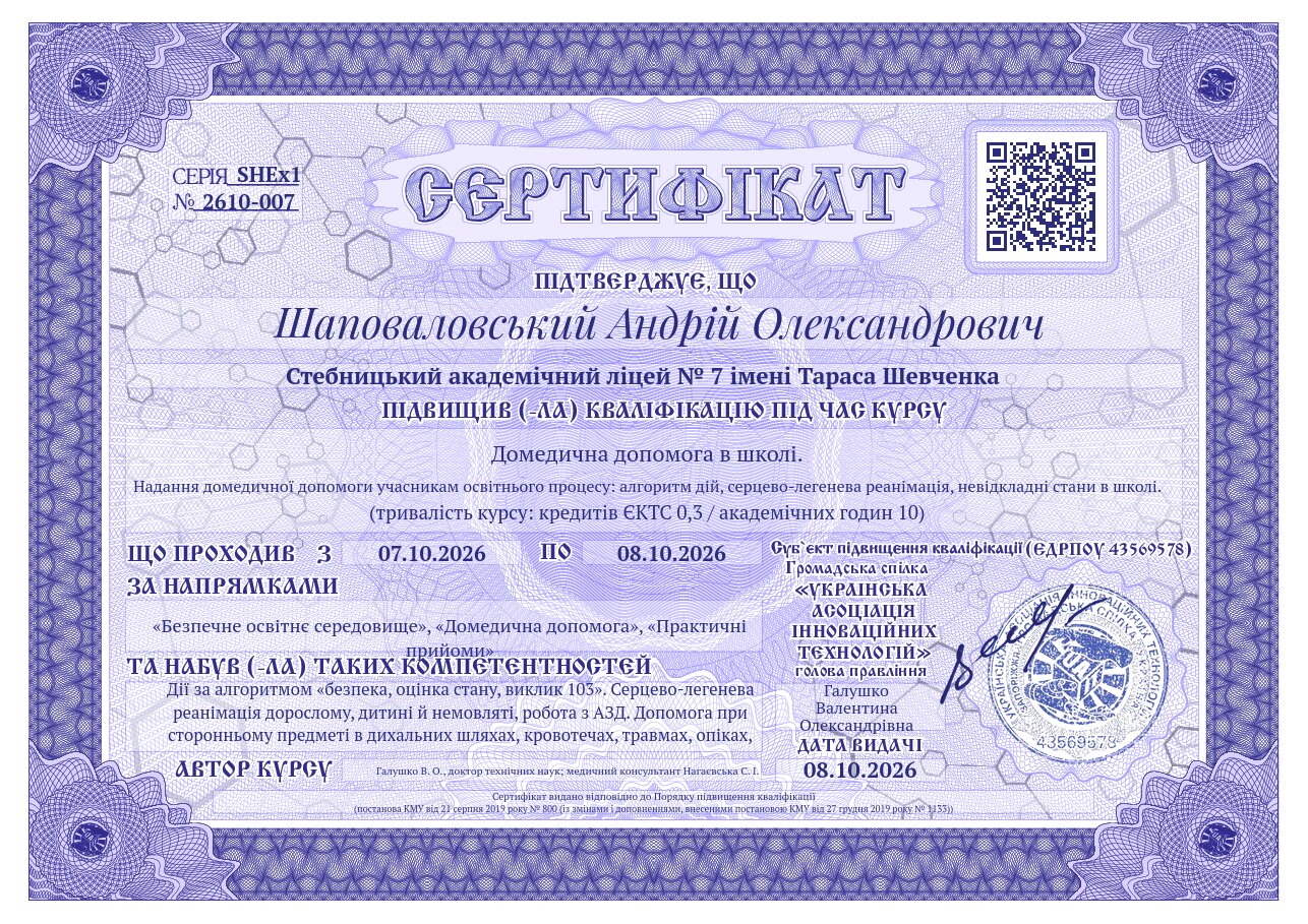 Сертифікат SHEx1-2610-007