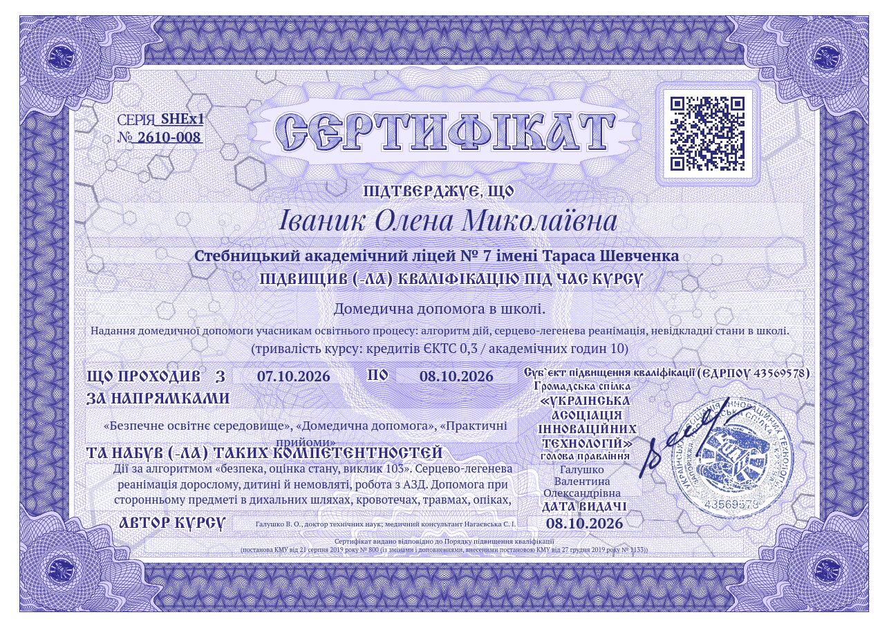 Сертифікат SHEx1-2610-008