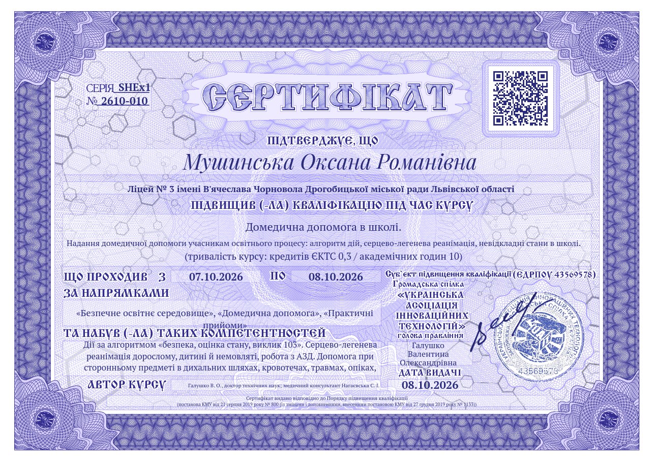 Сертифікат SHEx1-2610-010